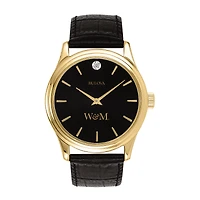 Men's Bulova Gold William & Mary Tribe Leather Strap Watch with Diamond Black Dial