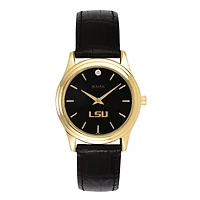 Women's Bulova Gold LSU Tigers Leather Strap Watch with Diamond Black Dial