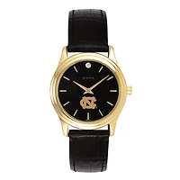 Women's Bulova Gold North Carolina Tar Heels Leather Strap Watch with Diamond Black Dial