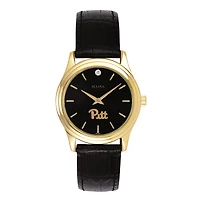 Women's Bulova Gold Pitt Panthers Leather Strap Watch with Diamond Black Dial