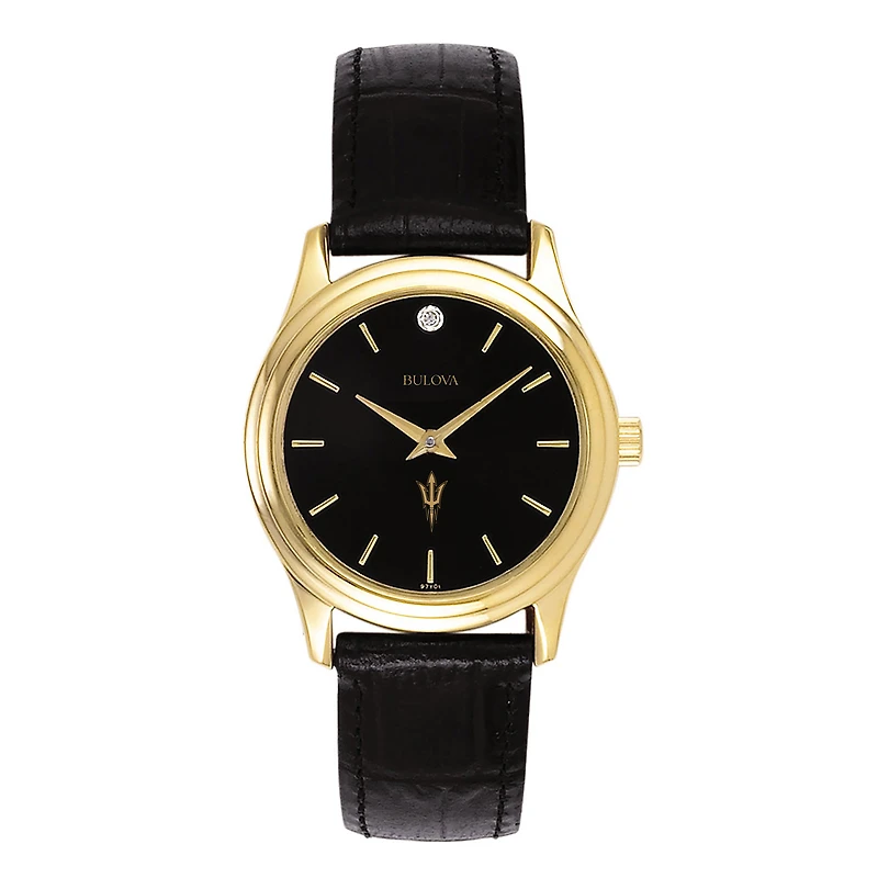Women's Bulova Gold Arizona State Sun Devils Leather Strap Watch with Diamond Black Dial