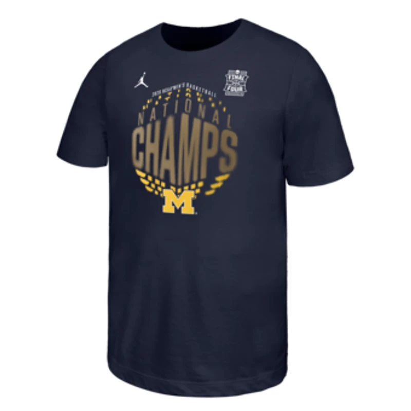 Youth Jordan Brand Navy Michigan Wolverines 2026 NCAA Men's Basketball National Champions Locker Room T-Shirt