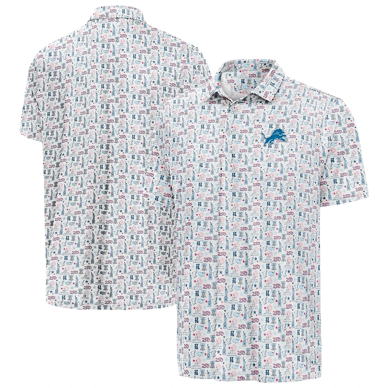 Men's Antigua White Detroit Lions America 250 Freedom Desert Dry Polo