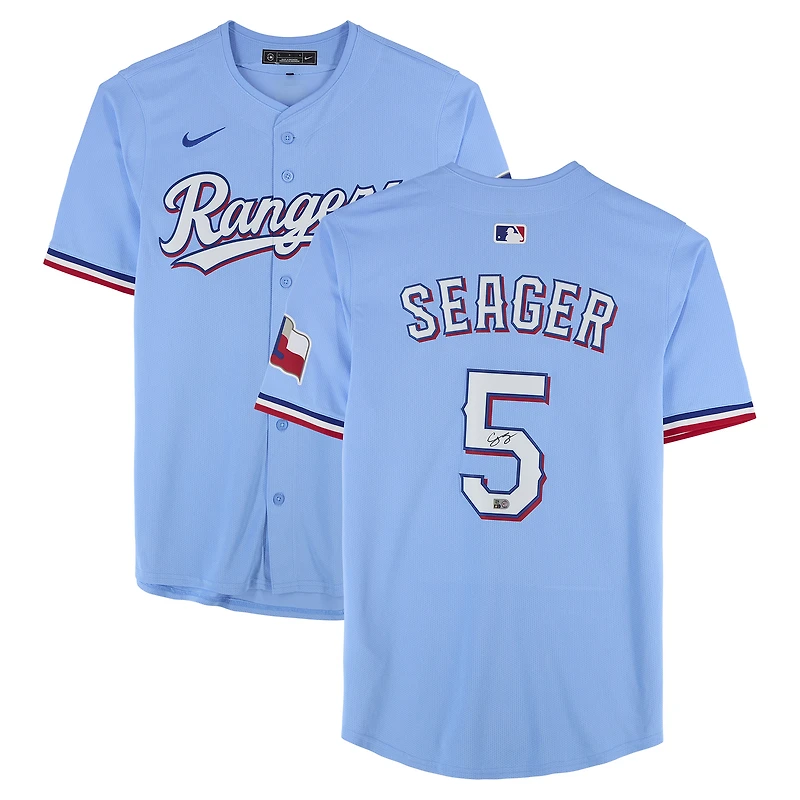 Corey Seager Texas Rangers Autographed Light Blue Nike Replica Jersey