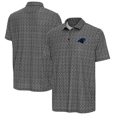 Men's Antigua Black Carolina Panthers Botanic Polo