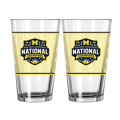 Logo Brands Michigan Wolverines 2026 NCAA Men's Basketball National Champions Two-Piece 16oz. Wrapped Pint Glass Set