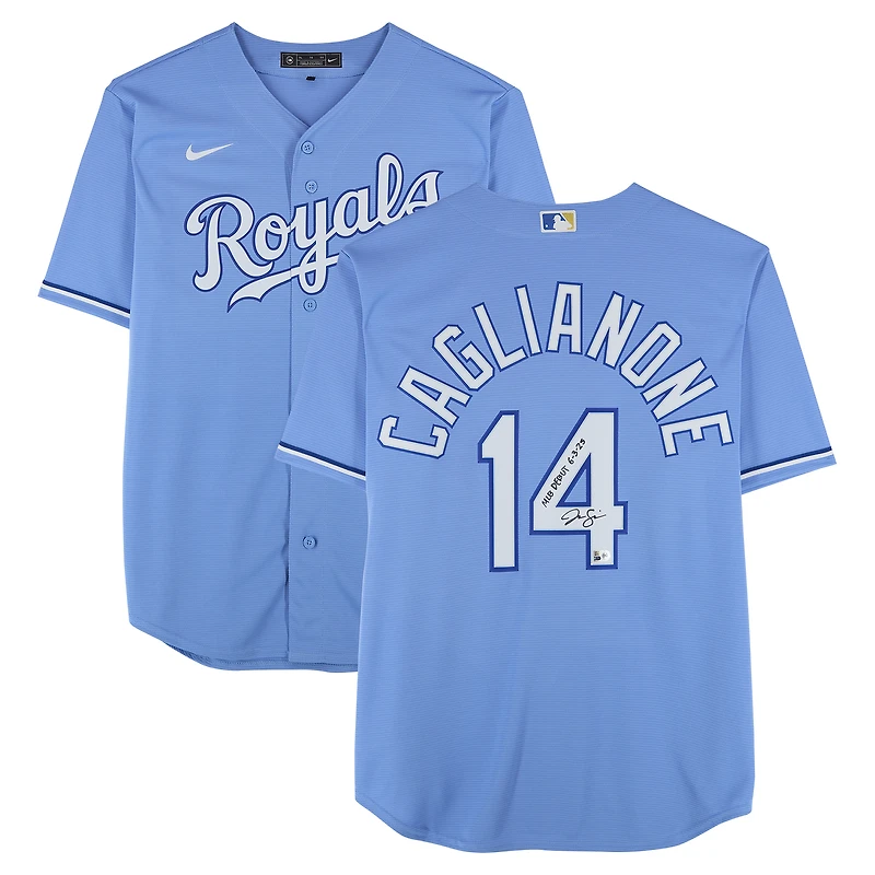Jac Caglianone Kansas City Royals Autographed Light Blue Nike Replica Jersey with "MLB Debut 6-3-25" Inscription