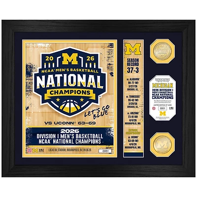 Highland Mint Michigan Wolverines 2026 NCAA Men's Basketball National Champions 15" x 18" Team Force Bronze Two-Coin Photo Mint