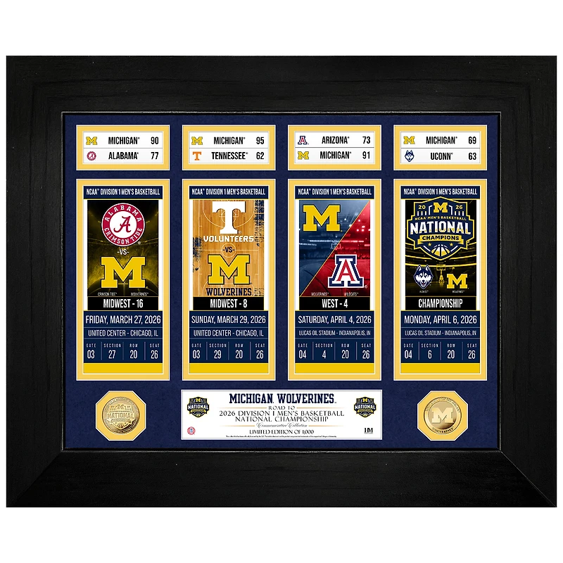 Highland Mint Michigan Wolverines 2026 NCAA Men's Basketball National Champions 12" x 15" Road to the Championship Ticket Collection Photo Mint