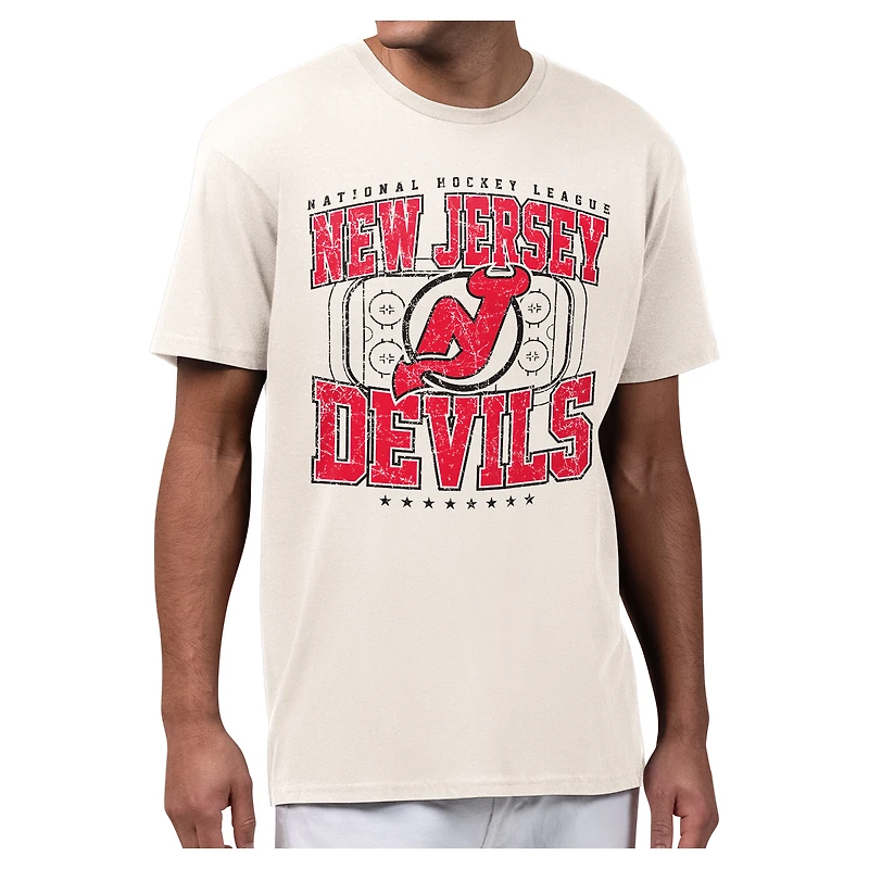 Men's Starter Cream New Jersey Devils Distressed Rink T-Shirt