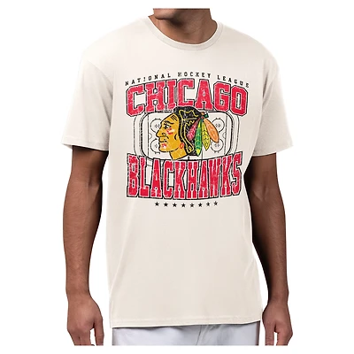 Men's Starter Cream Chicago Blackhawks Distressed Rink T-Shirt