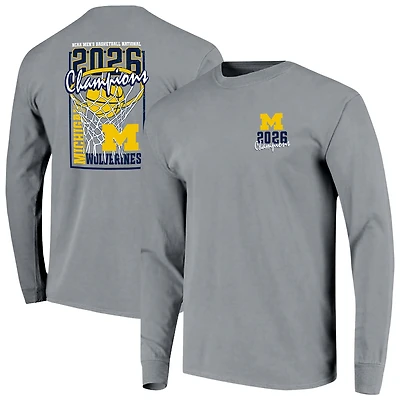 Men's Comfort Colors Gray Michigan Wolverines 2026 NCAA Men's Basketball National Champions Poster Long Sleeve T-Shirt