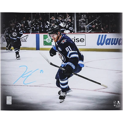 Kyle Connor Winnipeg Jets Autographed 16" x 20" Blue Jersey Celebration Spotlight Photograph