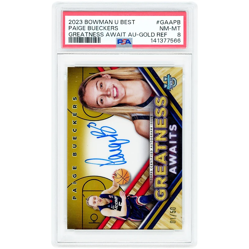 Paige Bueckers UConn Huskies Autographed 2023 Bowman U Best Gold Refractor Greatness Awaits #GAA-PB #1/50 PSA Authenticated 8 Card