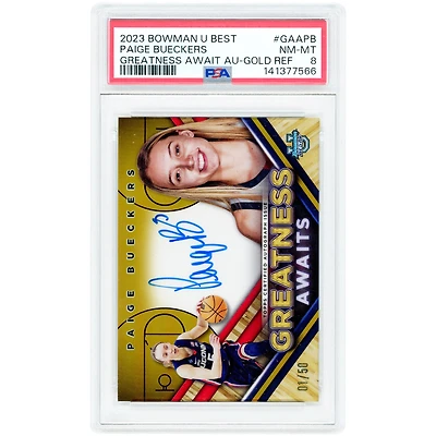 Paige Bueckers UConn Huskies Autographed 2023 Bowman U Best Gold Refractor Greatness Awaits #GAA-PB #1/50 PSA Authenticated 8 Card