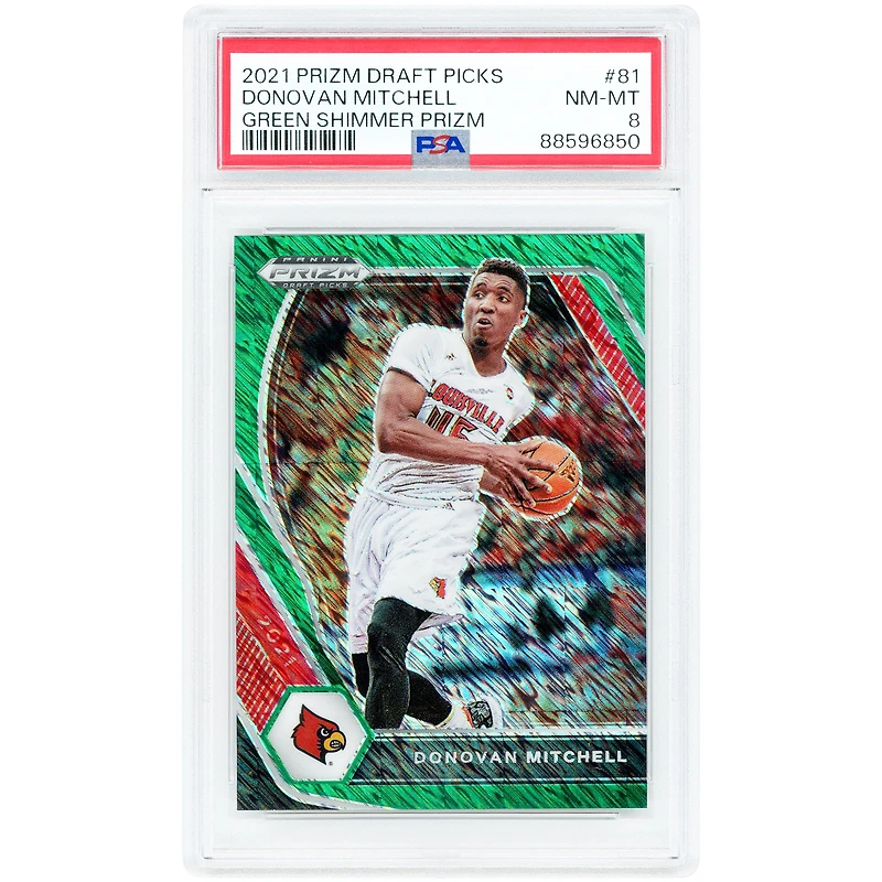 Donovan Mitchell Louisville Cardinals 2021 Panini Prizm Draft Picks Green Shimmer Prizm #81 #1/5 PSA Authenticated 8 Card