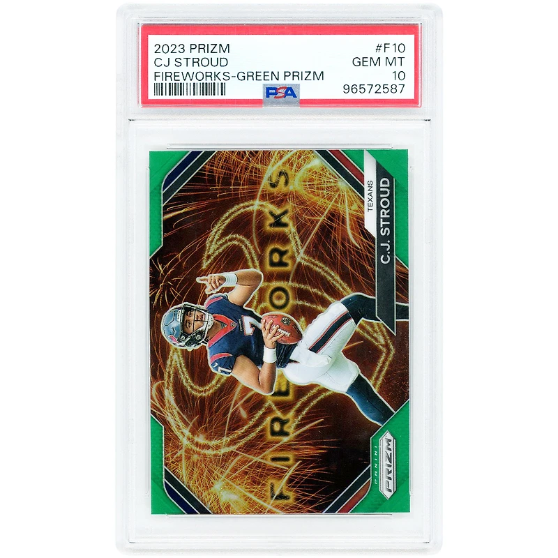 C.J. Stroud Houston Texans 2023 Panini Prizm Green Prizm Fireworks #F-10 PSA Authenticated 10 Card
