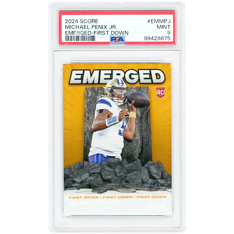 Michael Penix Jr. Atlanta Falcons 2024 Panini Score Emerged First Down #EM-MPJ #5/10 PSA Authenticated 9 Rookie Card
