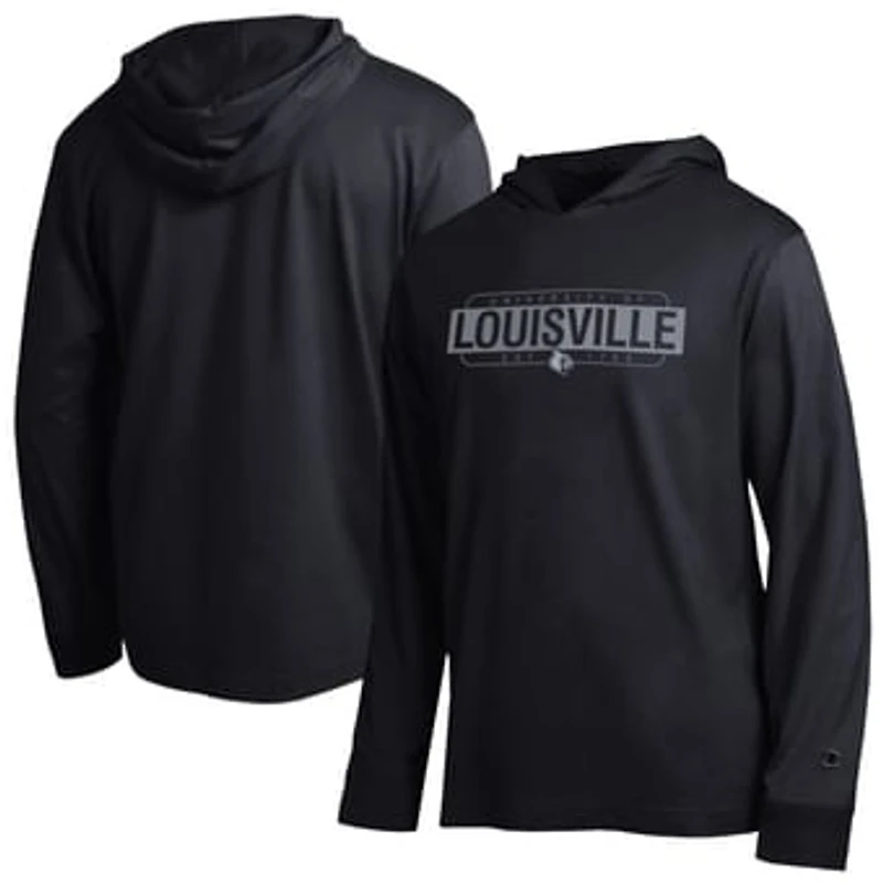 Men's Champion Black Louisville Cardinals Gradient All-Star Long Sleeve Hooded T-Shirt