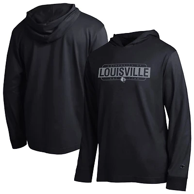 Men's Champion Black Louisville Cardinals Gradient All-Star Long Sleeve Hooded T-Shirt