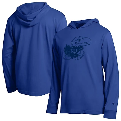 Men's Champion Royal Kansas Jayhawks Tonal All Star Long Sleeve Hooded T-Shirt