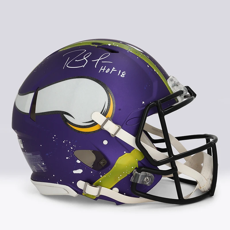 Randy Moss Minnesota Vikings Autographed Riddell Speed Authentic Helmet with "HOF 18" Inscription - Art by King Saladeen - Limited Edition #1/1 - WN55915743