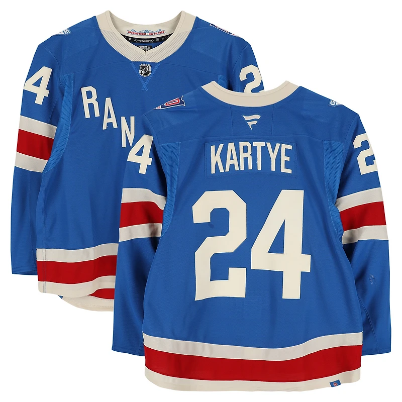 Tye Kartye New York Rangers Game-Used #24 Blue Centennial Jersey vs. Toronto Maple Leafs on March 5, 2026