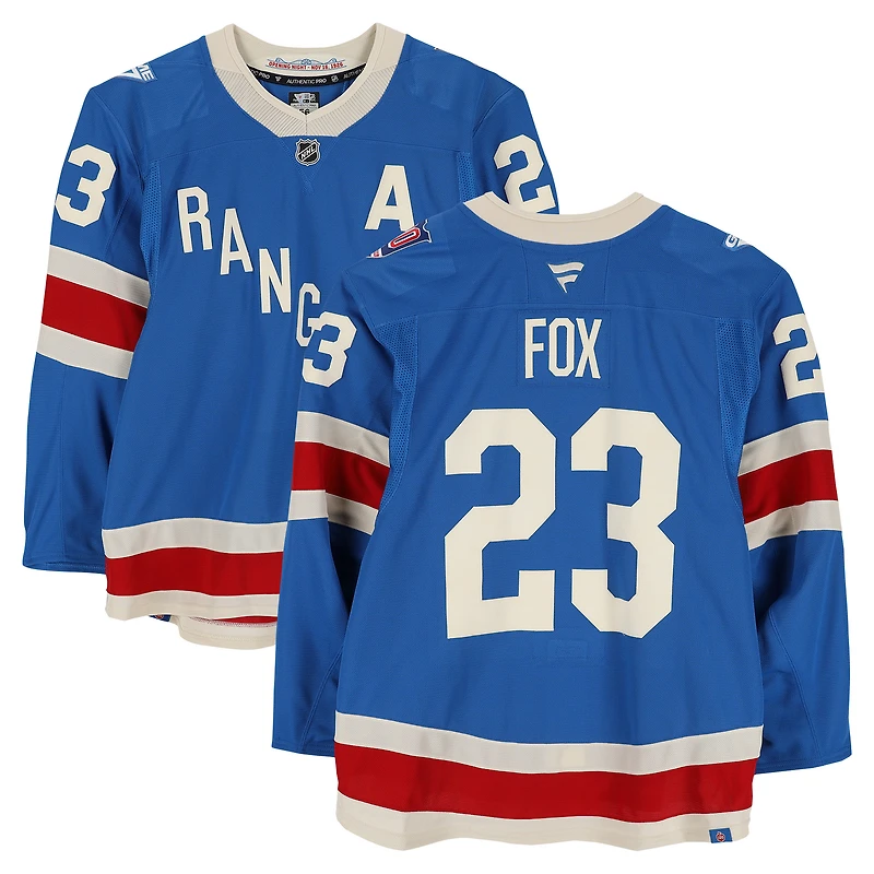 Adam Fox New York Rangers Game-Used #23 Blue Centennial Jersey vs. Toronto Maple Leafs on March 5, 2026