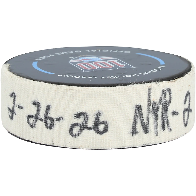 Alexis Lafreniere New York Rangers Game-Used Goal Puck from February 26, 2026 vs. Philadelphia Flyers