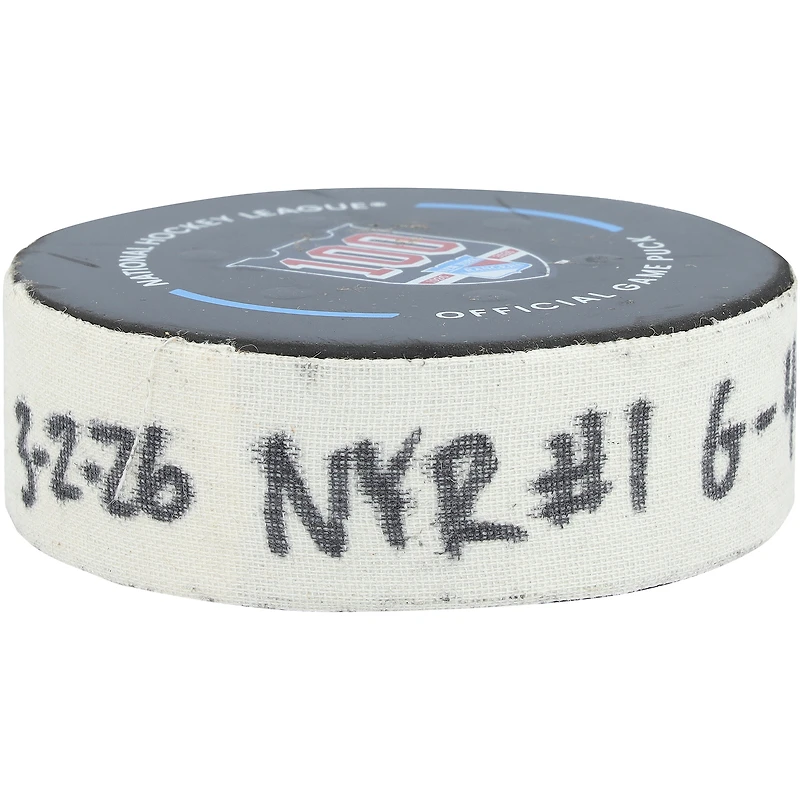 Vladislav Gavrikov New York Rangers Game-Used Goal Puck from March 2, 2026 vs. Columbus Blue Jackets