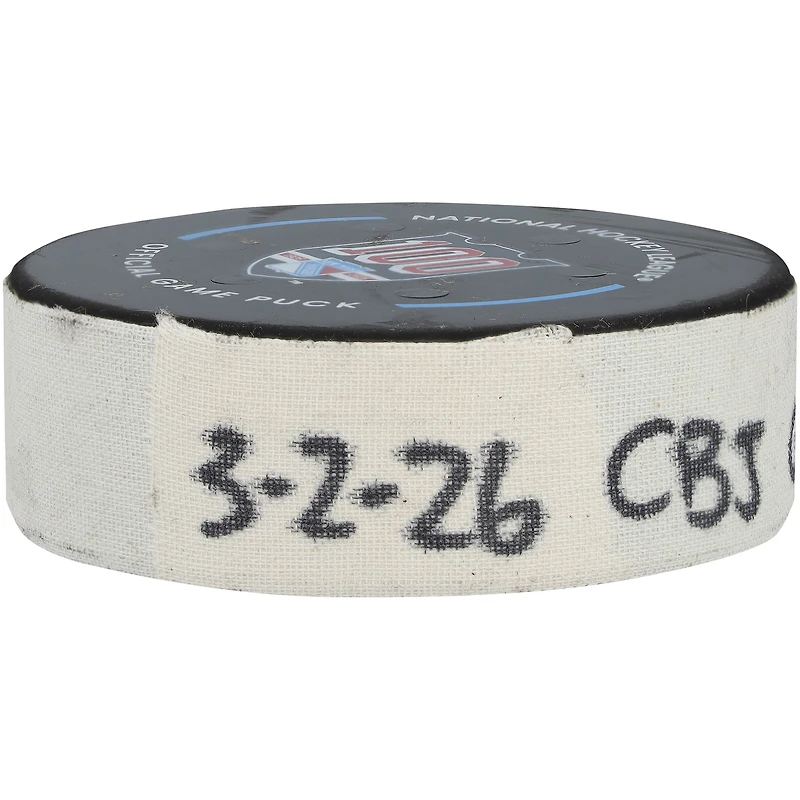 Adam Fantilli Columbus Blue Jackets Game-Used Goal Puck from March 2, 2026 vs. New York Rangers