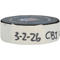 Adam Fantilli Columbus Blue Jackets Game-Used Goal Puck from March 2, 2026 vs. New York Rangers