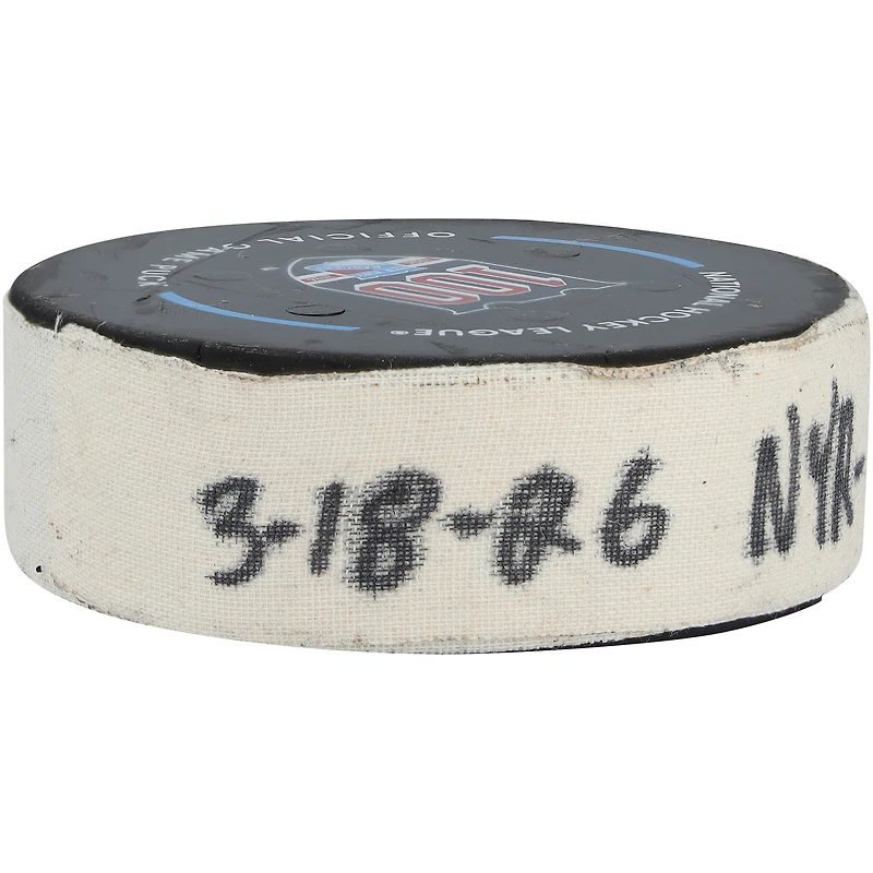 Vladislav Gavrikov New York Rangers Game-Used Goal Puck from March 18, 2026 vs. New Jersey Devils
