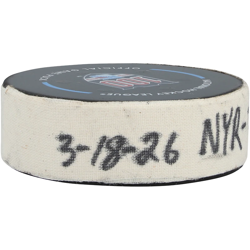 Conor Sheary New York Rangers Game-Used Goal Puck from March 18, 2026 vs. New Jersey Devils