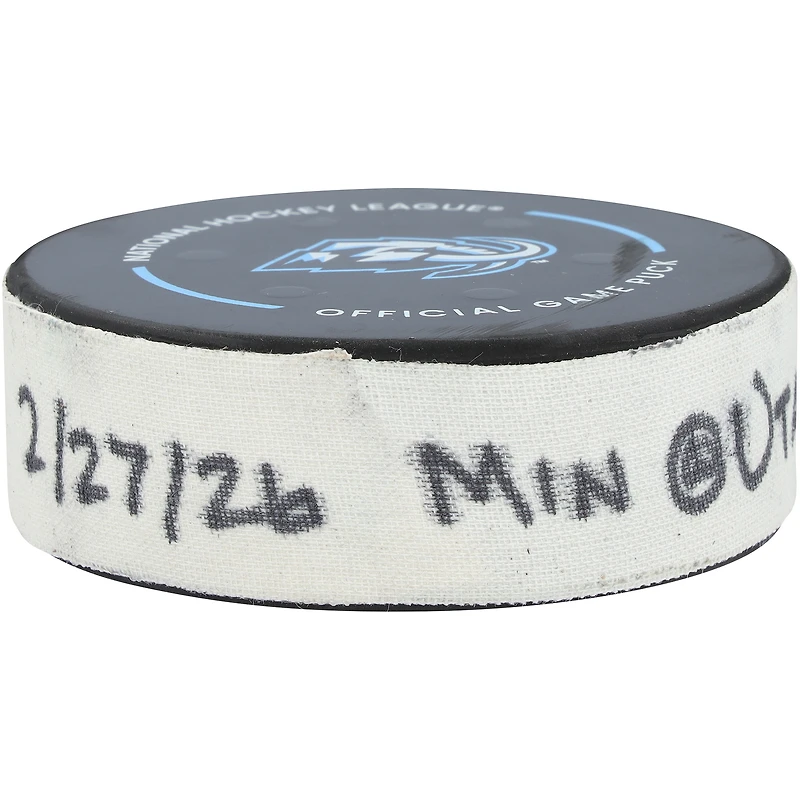 Barrett Hayton Utah Mammoth Game-Used Goal Puck from February 27, 2026 vs. Minnesota Wild