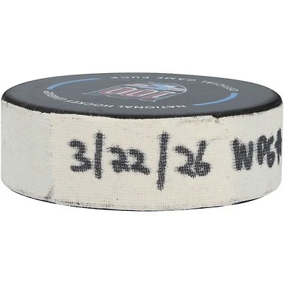 Adam Lowry Winnipeg Jets Game-Used Goal Puck from March 22, 2026 vs. New York Rangers