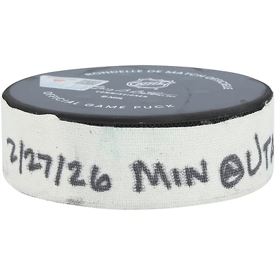 Lawson Crouse Utah Mammoth Game-Used Goal Puck from February 27, 2026 vs. Minnesota Wild - Second of Two Goals Scored