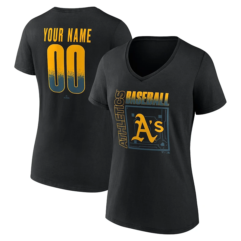 Women's Black Athletics Home Field Pop Personalized Name & Number V-Neck T-Shirt