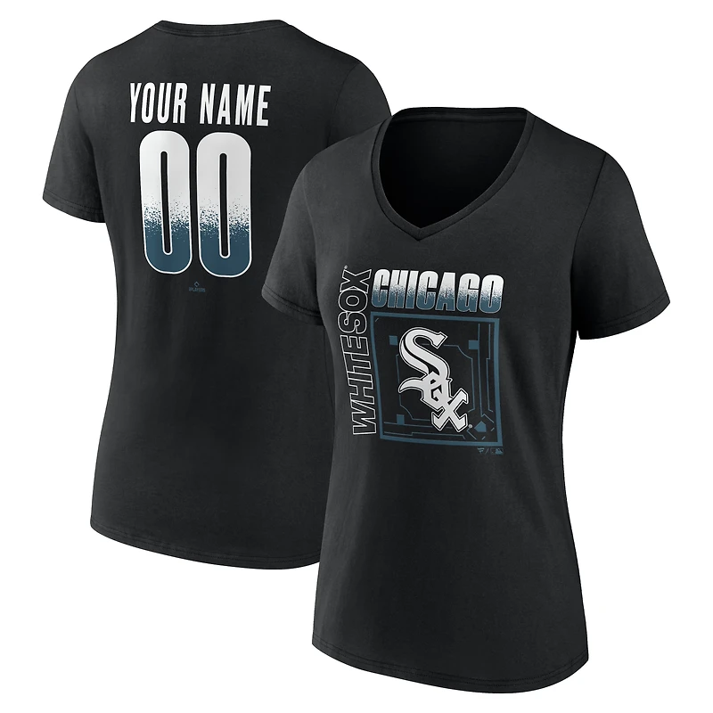 Women's Black Chicago White Sox Home Field Pop Personalized Name & Number V-Neck T-Shirt