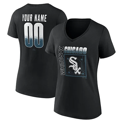 Women's Black Chicago White Sox Home Field Pop Personalized Name & Number V-Neck T-Shirt