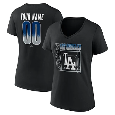 Women's Black Los Angeles Dodgers Home Field Pop Personalized Name & Number V-Neck T-Shirt