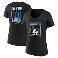 Women's Black Los Angeles Dodgers Home Field Pop Personalized Name & Number V-Neck T-Shirt