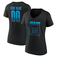 Women's Black Miami Marlins Home Field Pop Personalized Name & Number V-Neck T-Shirt