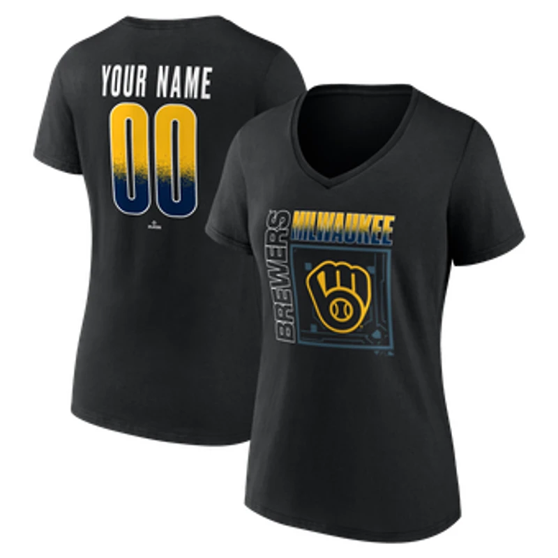 Women's Black Milwaukee Brewers Home Field Pop Personalized Name & Number V-Neck T-Shirt
