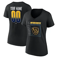 Women's Black Milwaukee Brewers Home Field Pop Personalized Name & Number V-Neck T-Shirt