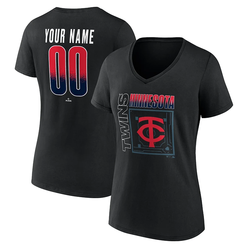 Women's Black Minnesota Twins Home Field Pop Personalized Name & Number V-Neck T-Shirt
