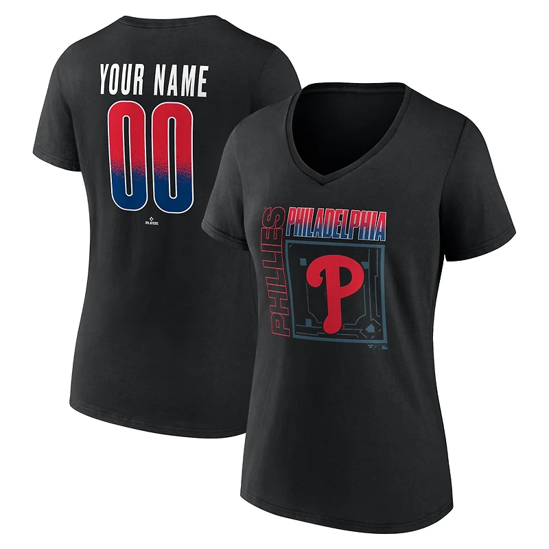 Women's Black Philadelphia Phillies Home Field Pop Personalized Name & Number V-Neck T-Shirt
