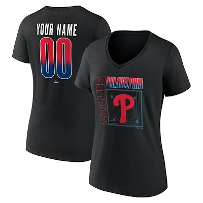 Women's Black Philadelphia Phillies Home Field Pop Personalized Name & Number V-Neck T-Shirt