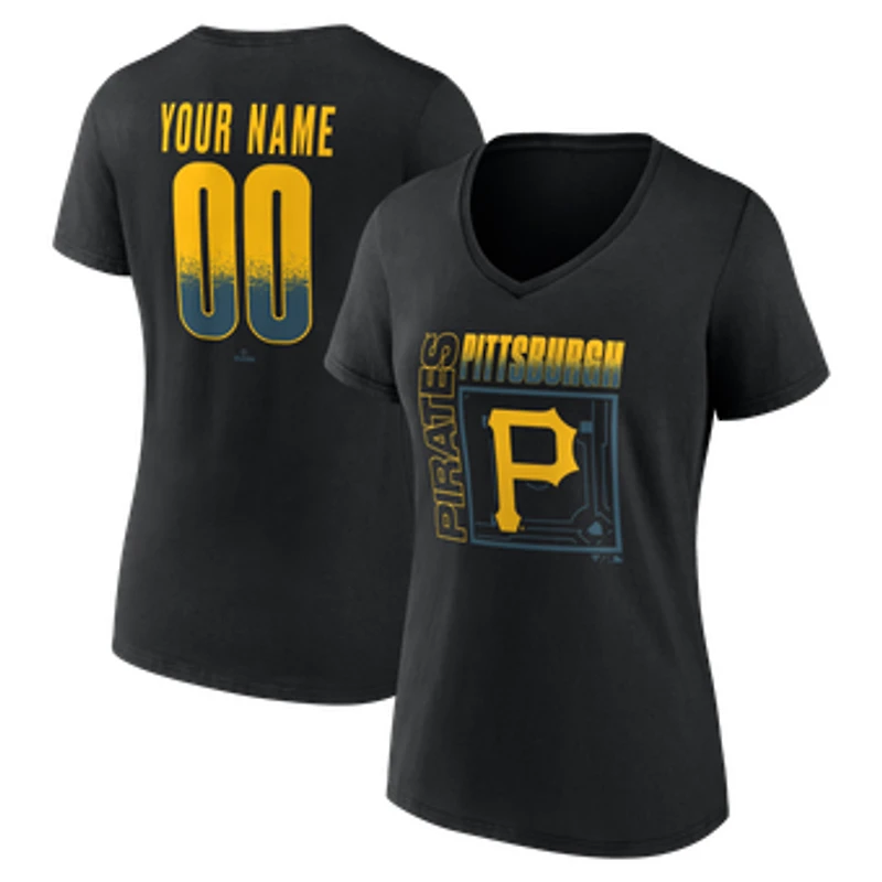 Women's Black Pittsburgh Pirates Home Field Pop Personalized Name & Number V-Neck T-Shirt