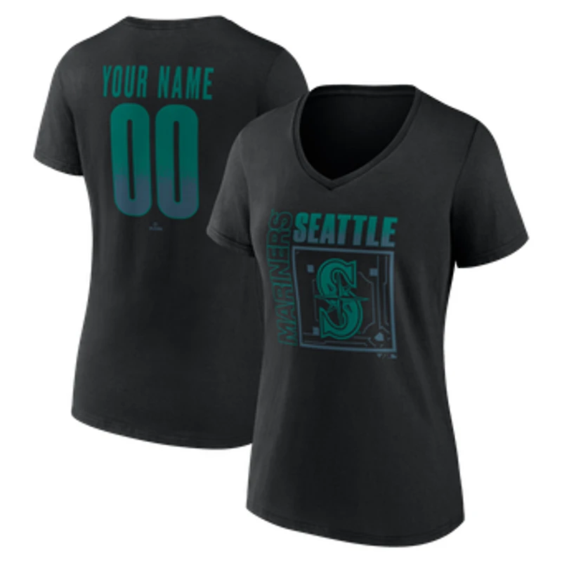 Women's Black Seattle Mariners Home Field Pop Personalized Name & Number V-Neck T-Shirt